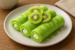 rolled pandan crepes filled with creamy white filling